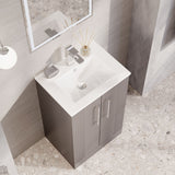Modern Splash 500mm Satin Grey 2 Door Floor Standing Vanity Unit With Minimalist Basin