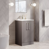 Modern Splash 500mm Satin Grey 2 Door Floor Standing Vanity Unit With Minimalist Basin