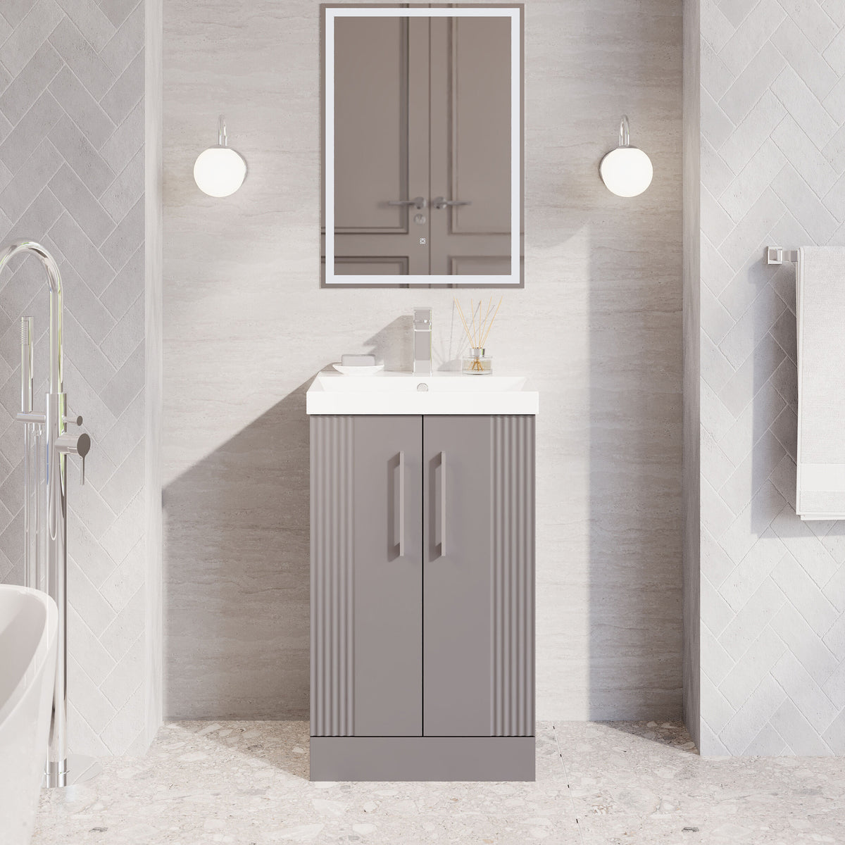 Modern Splash 500mm Satin Grey 2 Door Floor Standing Vanity Unit With Thin Edge Basin