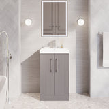 Modern Splash 500mm Satin Grey 2 Door Floor Standing Vanity Unit With Thin Edge Basin