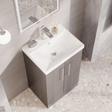 Modern Splash 500mm Satin Grey 2 Door Floor Standing Vanity Unit With Thin Edge Basin