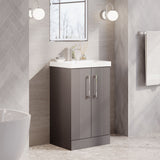 Modern Splash 500mm Satin Grey 2 Door Floor Standing Vanity Unit With Thin Edge Basin