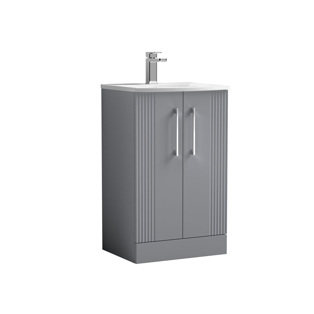 Modern Splash 500mm Satin Grey 2 Door Floor Standing Vanity Unit With Curved Basin