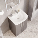 Modern Splash 500mm Satin Grey 2 Door Floor Standing Vanity Unit With Curved Basin
