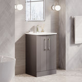 Modern Splash 500mm Satin Grey 2 Door Floor Standing Vanity Unit With Curved Basin