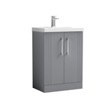 Modern Splash 600mm Satin Grey 2 Door Floor Standing Vanity Unit With Mid-Edge Basin