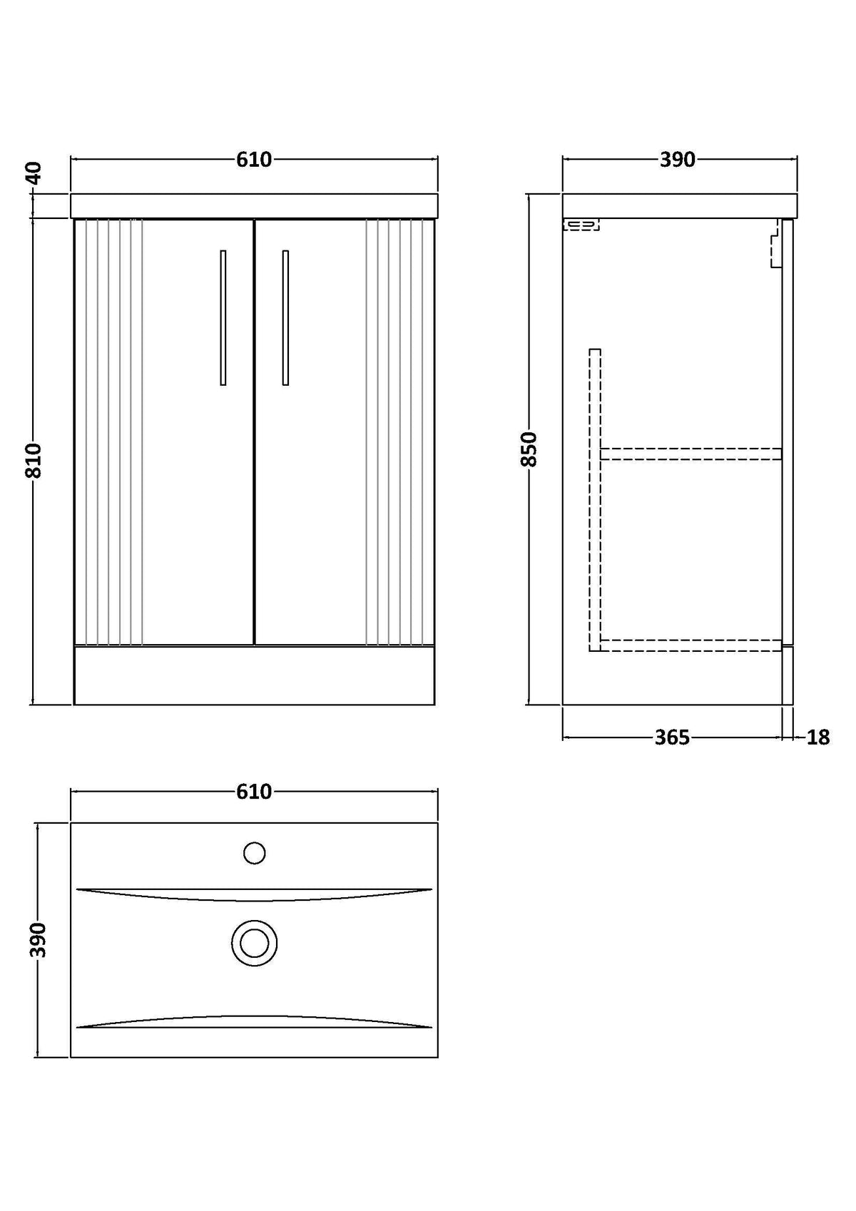 Modern Splash 600mm Satin Grey 2 Door Floor Standing Vanity Unit With Mid-Edge Basin