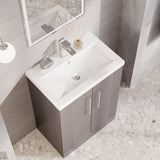 Modern Splash 600mm Satin Grey 2 Door Floor Standing Vanity Unit With Mid-Edge Basin