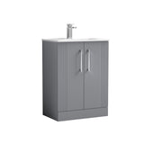 Modern Splash 600mm Satin Grey 2 Door Floor Standing Vanity Unit With Minimalist Basin