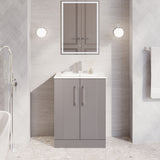 Modern Splash 600mm Satin Grey 2 Door Floor Standing Vanity Unit With Minimalist Basin