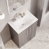 Modern Splash 600mm Satin Grey 2 Door Floor Standing Vanity Unit With Minimalist Basin