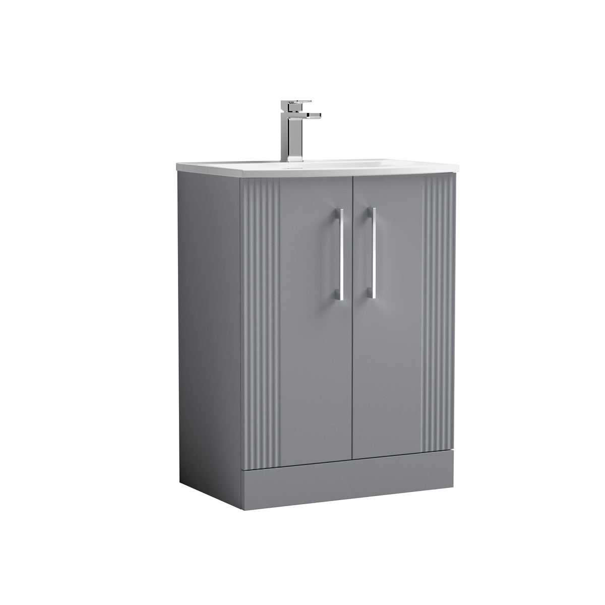 Modern Splash 600mm Satin Grey 2 Door Floor Standing Vanity Unit With Curved Basin