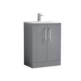 Modern Splash 600mm Satin Grey 2 Door Floor Standing Vanity Unit With Curved Basin
