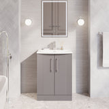 Modern Splash 600mm Satin Grey 2 Door Floor Standing Vanity Unit With Curved Basin