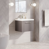 Modern Splash 500mm Satin Grey 1 Drawer Wall Hung Vanity Unit With Mid-Edge Basin