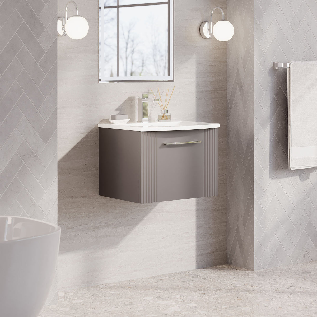 Modern Splash 500mm Satin Grey 1 Drawer Wall Hung Vanity Unit With Curved Basin