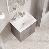 Modern Splash 500mm Satin Grey 2 Drawer Wall Hung Vanity Unit With Mid-Edge Basin