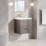 Modern Splash 500mm Satin Grey 2 Drawer Wall Hung Vanity Unit With Mid-Edge Basin