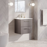 Modern Splash 500mm Satin Grey 2 Drawer Wall Hung Vanity Unit With Minimalist Basin