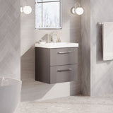 Modern Splash 500mm Satin Grey 2 Drawer Wall Hung Vanity Unit With Thin Edge Basin