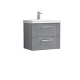 Modern Splash 600mm Satin Grey 2 Drawer Wall Hung Vanity Unit With Mid-Edge Basin