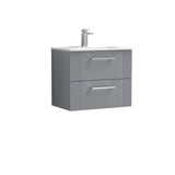 Modern Splash 600mm Satin Grey 2 Drawer Wall Hung Vanity Unit With Minimalist Basin