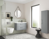 Modern Splash 600mm Satin Grey 2 Drawer Wall Hung Vanity Unit With Minimalist Basin