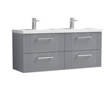Modern Splash 1200mm Satin Grey 4 Drawer Wall Hung Vanity Unit With 2 Tap Hole Polymarble basin