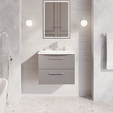 Modern Splash 600mm Satin Grey 2 Drawer Wall Hung Vanity Unit With Curved Basin