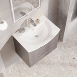 Modern Splash 600mm Satin Grey 2 Drawer Wall Hung Vanity Unit With Curved Basin