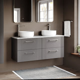 Modern Splash 1200mm Satin Grey 4 Drawer Wall Hung Vanity Unit With Bellato Grey Worktop