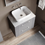 Modern Splash 600mm Satin Grey  Part Fluted 2 Drawer Wall Hung Vanity Unit With Bellato Grey Worktop