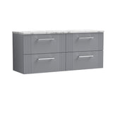 Modern Splash Fluted 1200mm Satin Grey 4 Drawer Wall Hung Vanity With Carrara Laminate Worktop