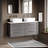 Modern Splash Fluted 1200mm Satin Grey 4 Drawer Wall Hung Vanity With Carrara Laminate Worktop