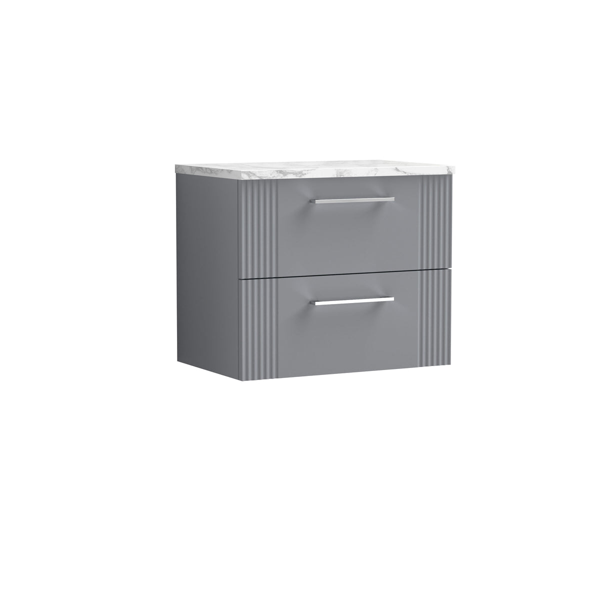 Modern Splash 600mm Satin Grey 2 Drawer Wall Hung Vanity Unit With Carrara Laminate Worktop