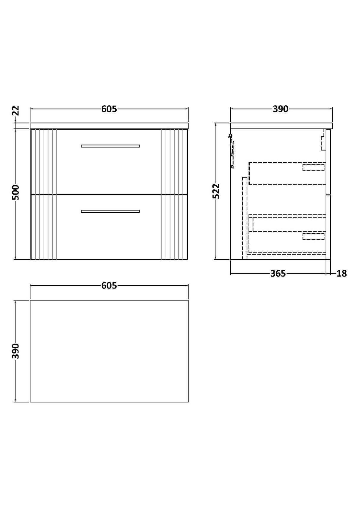 Modern Splash 600mm Satin Grey 2 Drawer Wall Hung Vanity Unit With Carrara Laminate Worktop