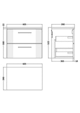 Modern Splash 600mm Satin Grey 2 Drawer Wall Hung Vanity Unit With Carrara Laminate Worktop