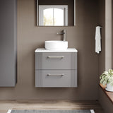 Modern Splash 600mm Satin Grey 2 Drawer Wall Hung Vanity Unit With Carrara Laminate Worktop