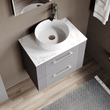 Modern Splash 600mm Satin Grey 2 Drawer Wall Hung Vanity Unit With Carrara Laminate Worktop