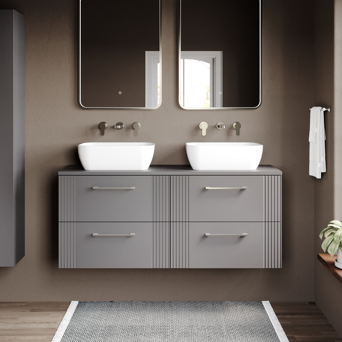 Modern Splash 1200mm Slate Grey 4 Drawer Wall Hung Vanity With Co-ordinating Worktop