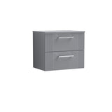 Modern Splash 600mm Satin Grey Part Fluted  2 Drawer Wall Hung Vanity With Co-ordinating Worktop