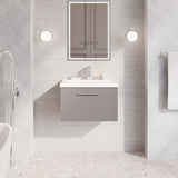 Modern Splash 600mm Satin Grey 1 Drawer Wall Hung Vanity Unit With Mid-Edge Basin