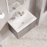 Modern Splash 600mm Satin Grey 1 Drawer Wall Hung Vanity Unit With Mid-Edge Basin