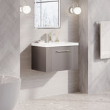 Modern Splash 600mm Satin Grey 1 Drawer Wall Hung Vanity Unit With Mid-Edge Basin