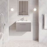 Modern Splash 600mm Satin Grey 1 Drawer Wall Hung Vanity Unit With Minimalist Basin