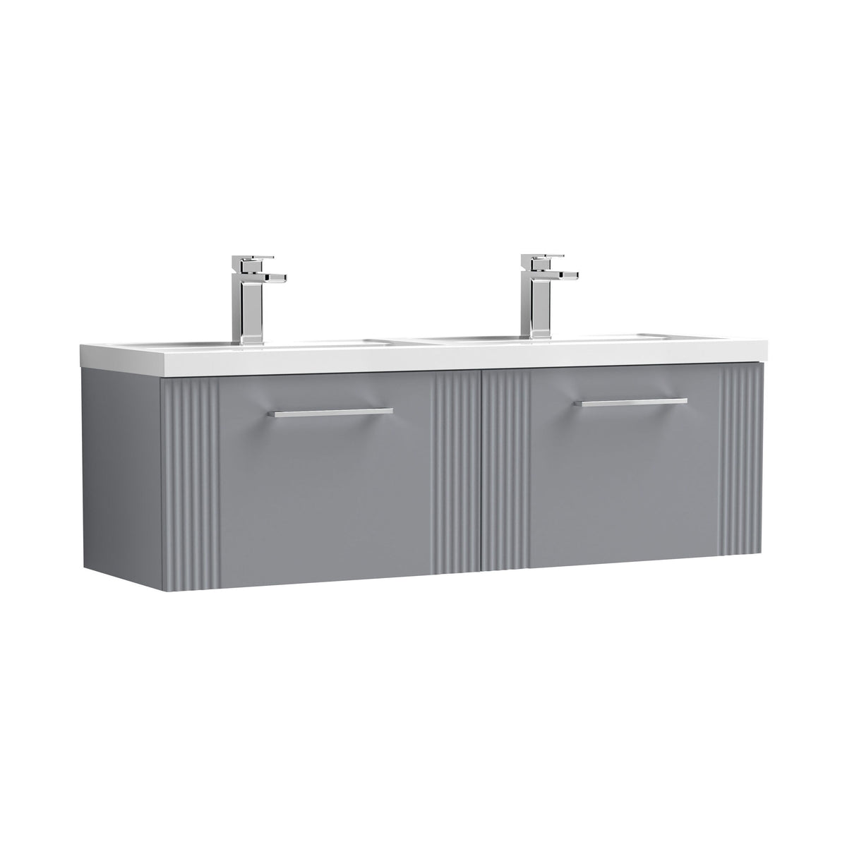 Modern Splash 1200mm Satin Grey 2 Drawer Wall Hung Vanity Unit With 2 Tap Hole Polymarble basin