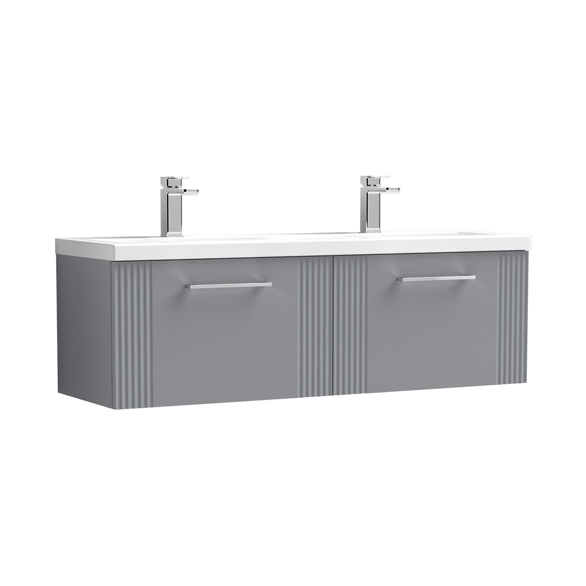 Modern Splash 1200mm Satin Grey 2 Drawer Wall Hung Vanity Unit With 2 Tap Hole Ceramic Basin