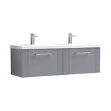 Modern Splash 1200mm Satin Grey 2 Drawer Wall Hung Vanity Unit With 2 Tap Hole Ceramic Basin