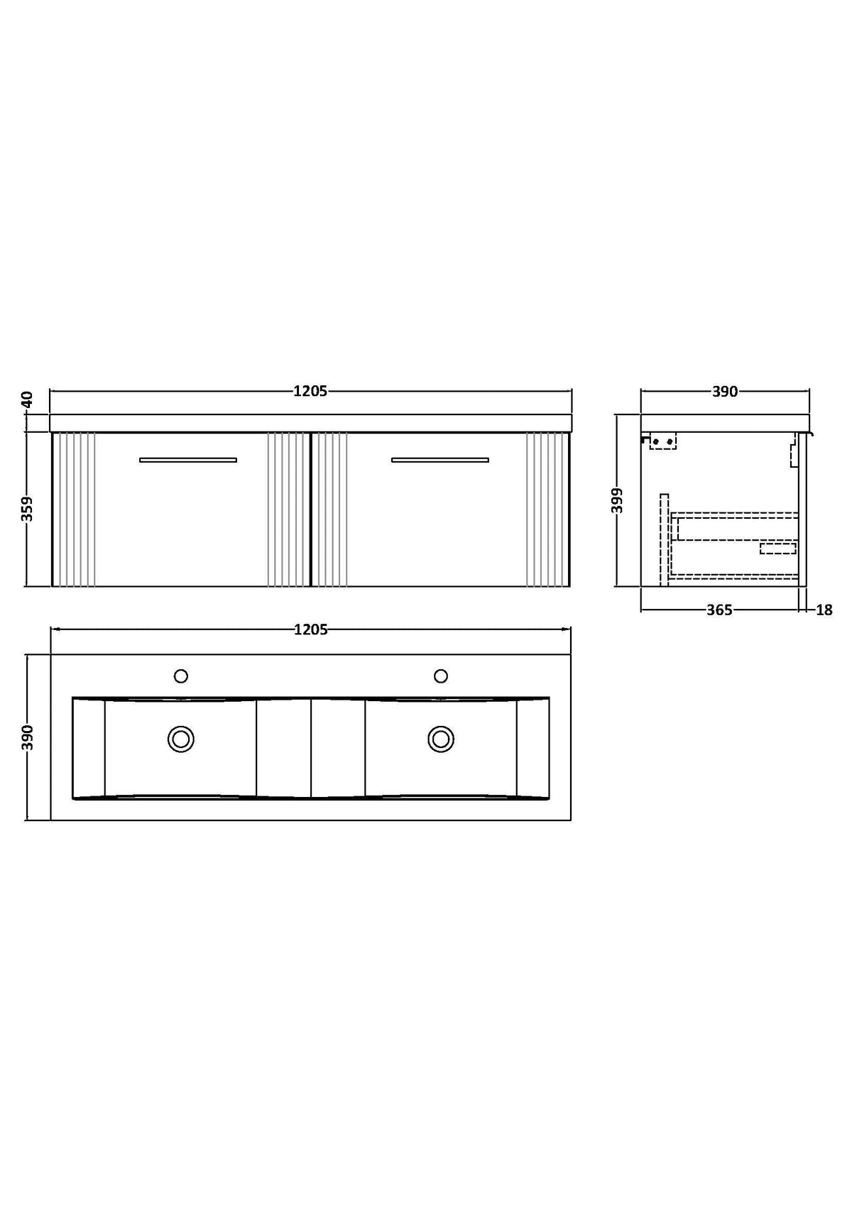Modern Splash 1200mm Satin Grey 2 Drawer Wall Hung Vanity Unit With 2 Tap Hole Ceramic Basin