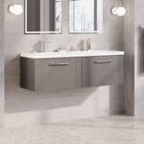 Modern Splash 1200mm Satin Grey 2 Drawer Wall Hung Vanity Unit With 2 Tap Hole Ceramic Basin